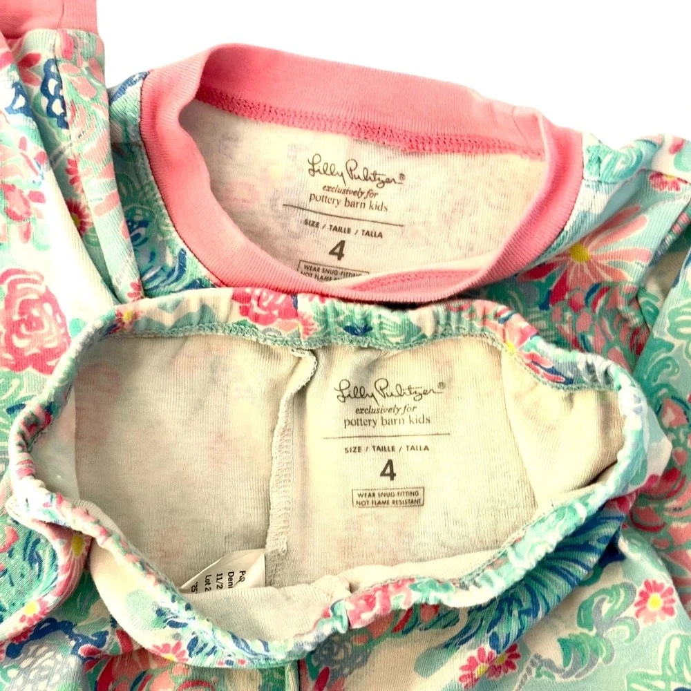Pottery Barn Kids Lilly Pulitzer Unicorns in Bloom Pajama Set Size 4 Organic